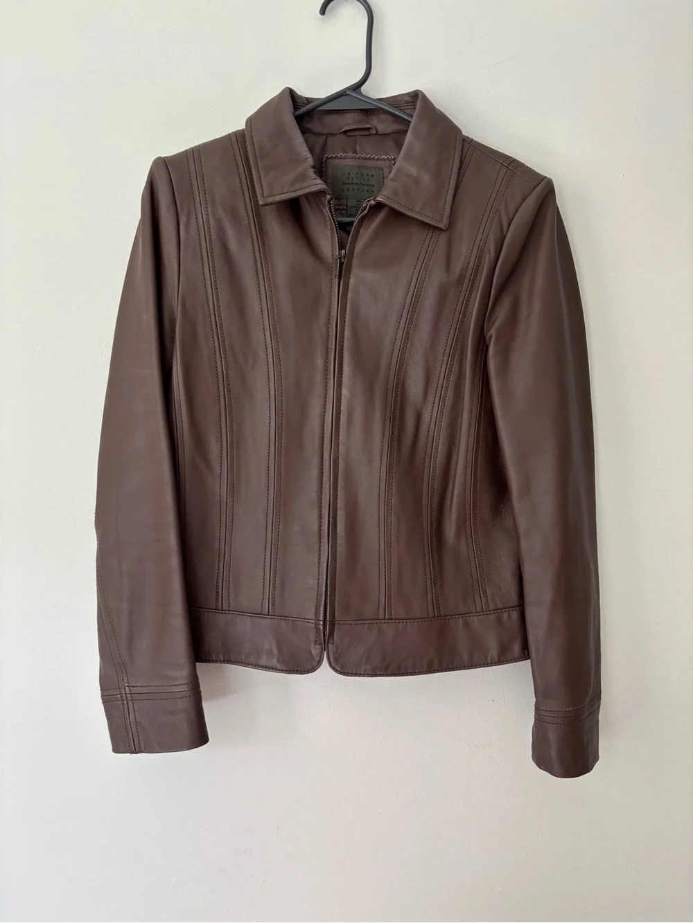 Y2K Brown Preppy Leather Grunge Zip Up Biker Jacket - Size Small